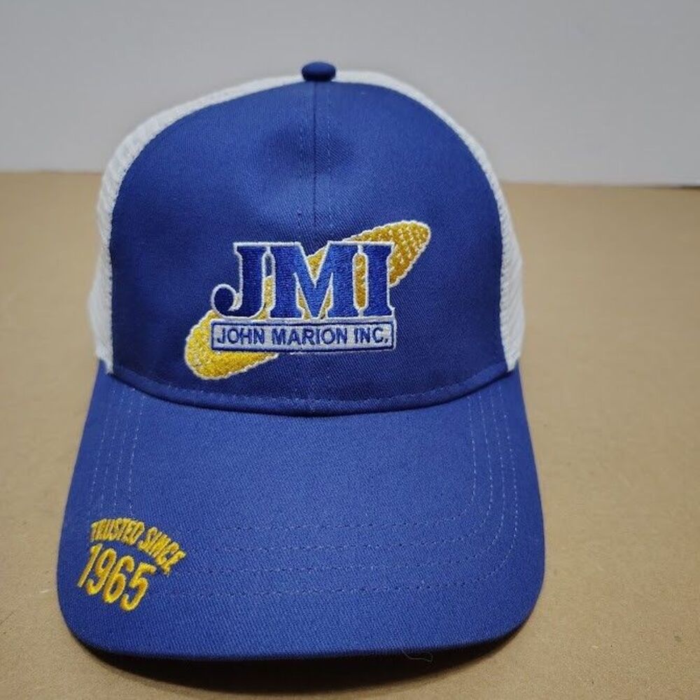JMI Hat Blue White Adjustable Hook & Loop John Marion Inc Mesh Back